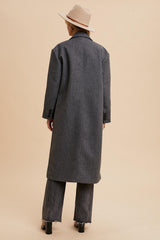 Charcoal Felted Double Breasted Lapel Duster Coat