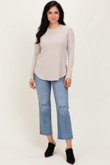 Dark Beige  Baby Waffle Knit Long Sleeve Top