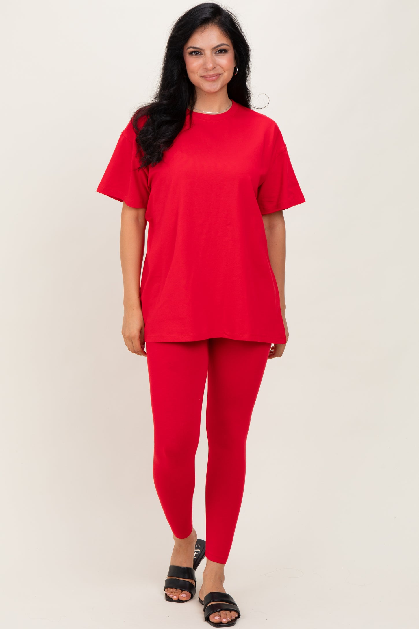 Red Oversized Crewneck Short Sleeve and Legging Set