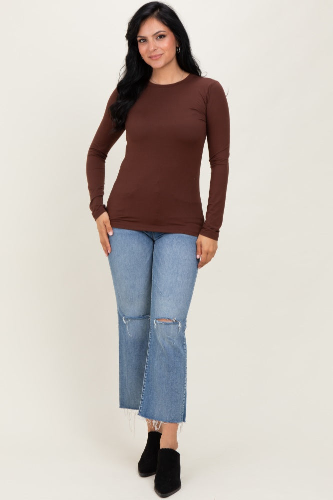 Brown Basic Long Sleeve Top