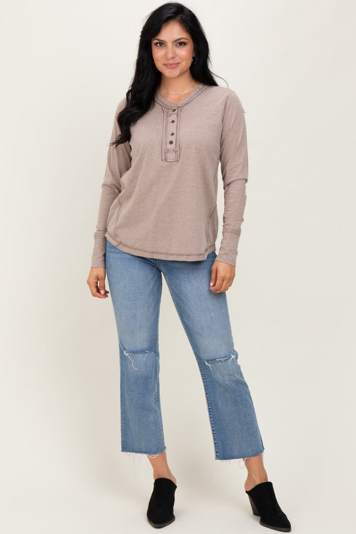 Heather Mocha Long Sleeve Exposed Seam Top