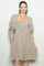 Beige Vintage Checked Plaid Square-Neck Dress