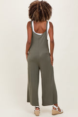Olive Sleeveless Pocketed Wide Leg Maternity Jumpsuit