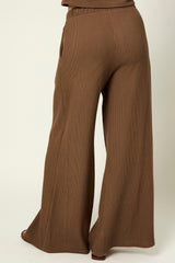 Coffee Long Sleeve Top Pleated Wide Leg Pants Texture Set