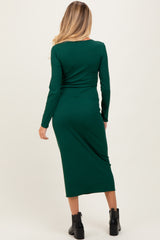 Hunter Green Scoop Neck Long Sleeve Maternity Midi Dress