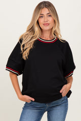 Black Contrast Trim Short Sleeve Maternity Pullover