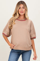 Beige Contrast Trim Short Sleeve Maternity Pullover