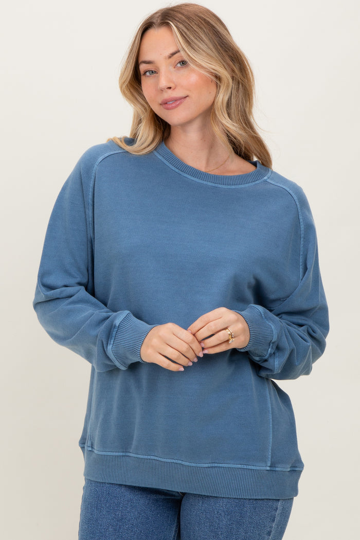 Denim Blue French Terry Vintage Wash Pullover
