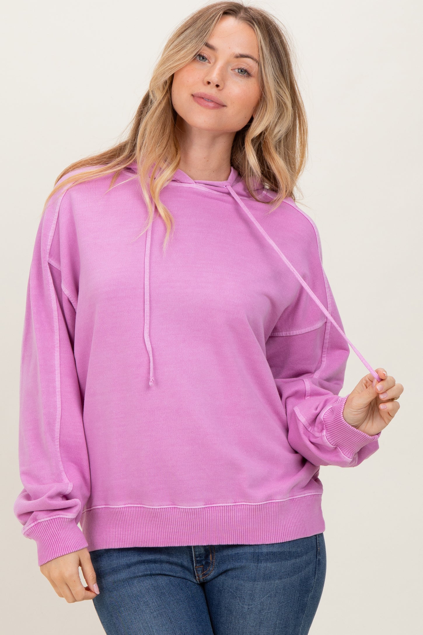 Pink French Terry Hooded Maternity Sweatshirt