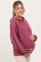 Burgundy French Terry Hooded Maternity Sweatshirt