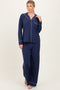 Dark Navy Button Down Top Wide Leg Pant Pajama Set