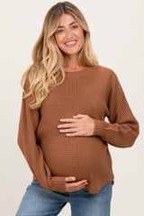 Camel Waffle Knit Rounded Hem Maternity Sweater