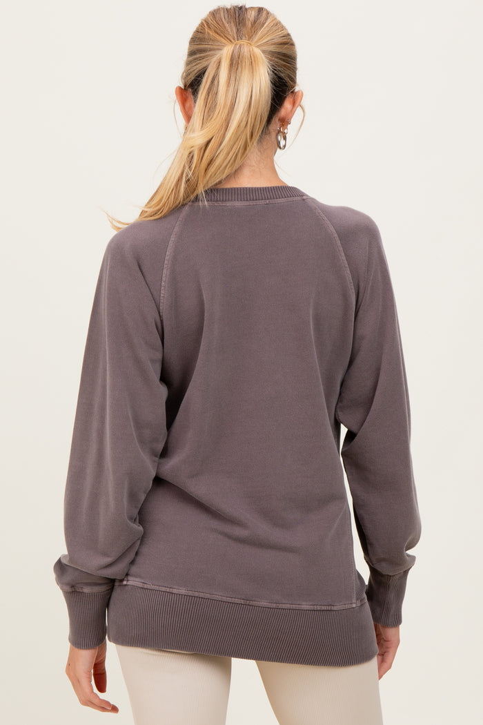 Mocha Vintage Wash French Terry Maternity Pullover