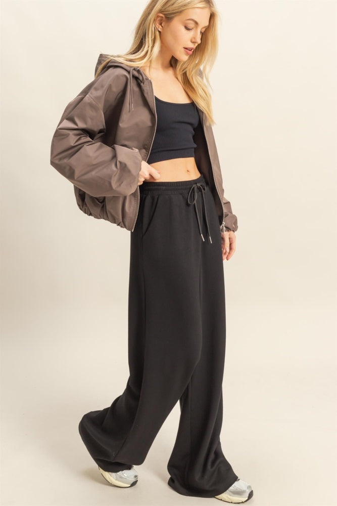 Black Flowy Knit Drawstring Pants