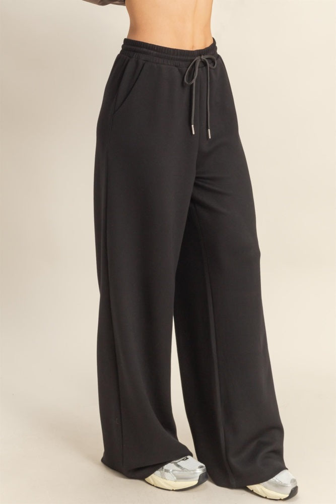 Black Flowy Knit Drawstring Pants