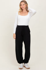 Black Scuba Drawstring Waist Relaxed Jogger Sweatpants