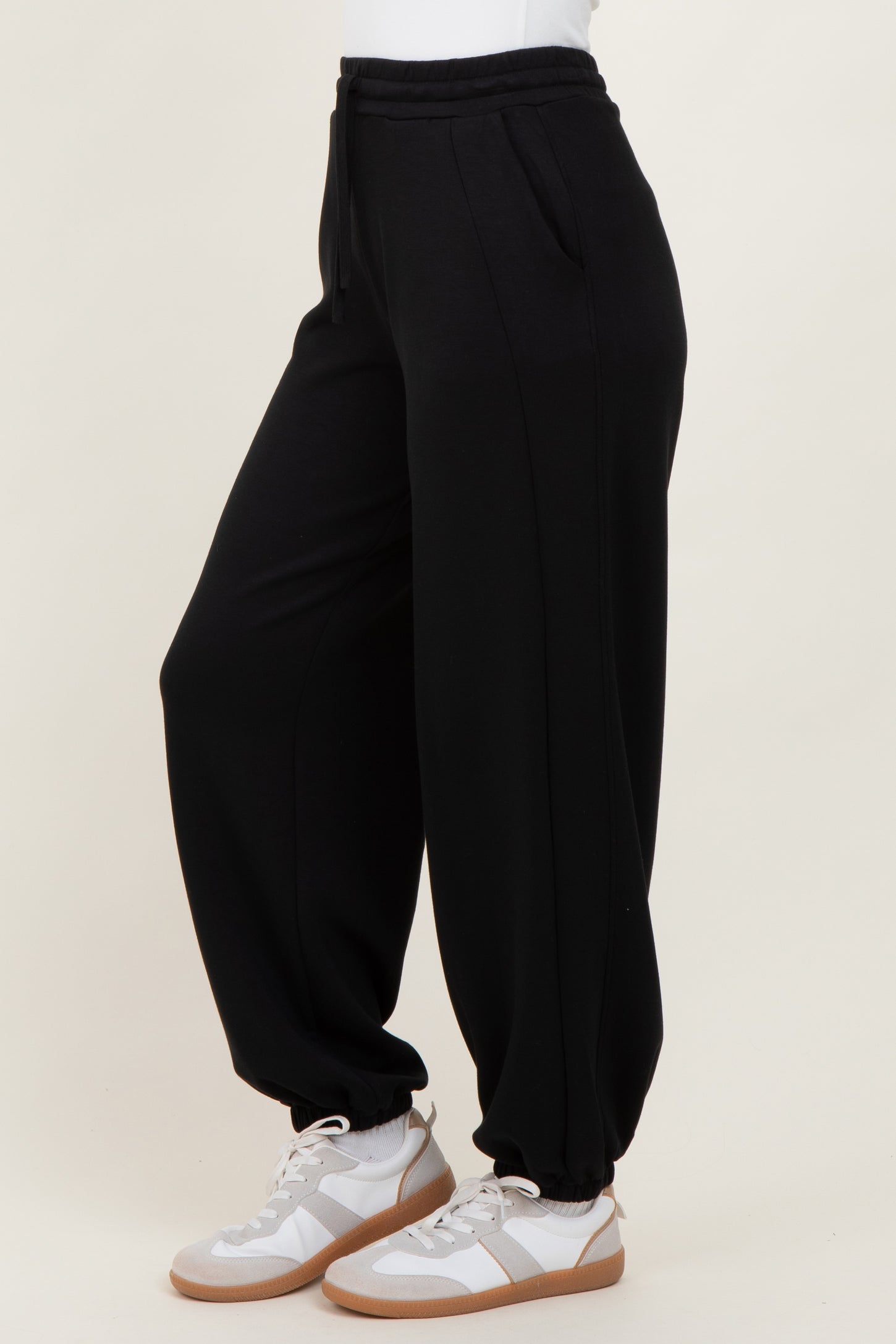 Black Scuba Drawstring Waist Relaxed Jogger Sweatpants