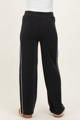 Black Striped Maternity Wide Leg Track Pants