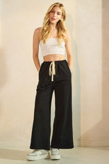 Black Lace Stripe Drawstring Maternity Lounge Pants