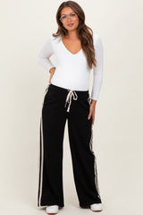 Black Lace Stripe Drawstring Maternity Lounge Pants