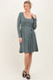 Olive Scoop Neck Long Sleeve Waist Tie Dress