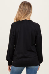Black Ribbed Knit Bubble Sleeve Maternity Pullover Top