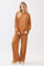Camel Ribbed Knit Bubble Sleeve Pullover Top