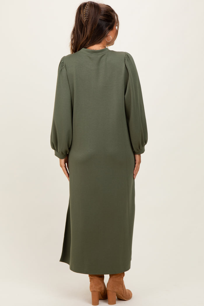 Olive Side Slit Detail Solid Maternity Midi Dress