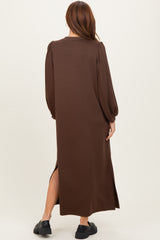 Brown Side Slit Detail Solid Midi Dress