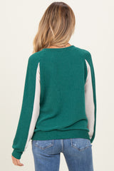 Forest Green Textured Rib Colorblock Maternity Pullover