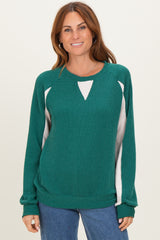 Forest Green Textured Rib Colorblock Maternity Pullover