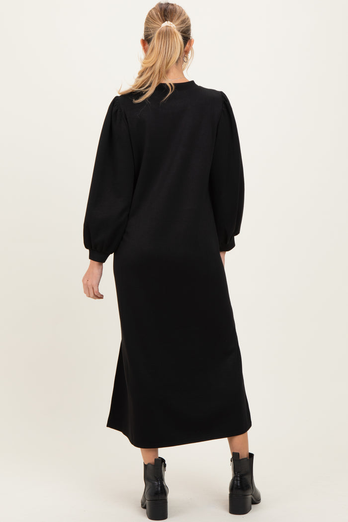 Black Side Slit Detail Solid Maternity Midi Dress