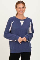 Navy Textured Rib Colorblock Pullover