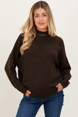 Brown Front Seam Mock Neck Maternity Sweater