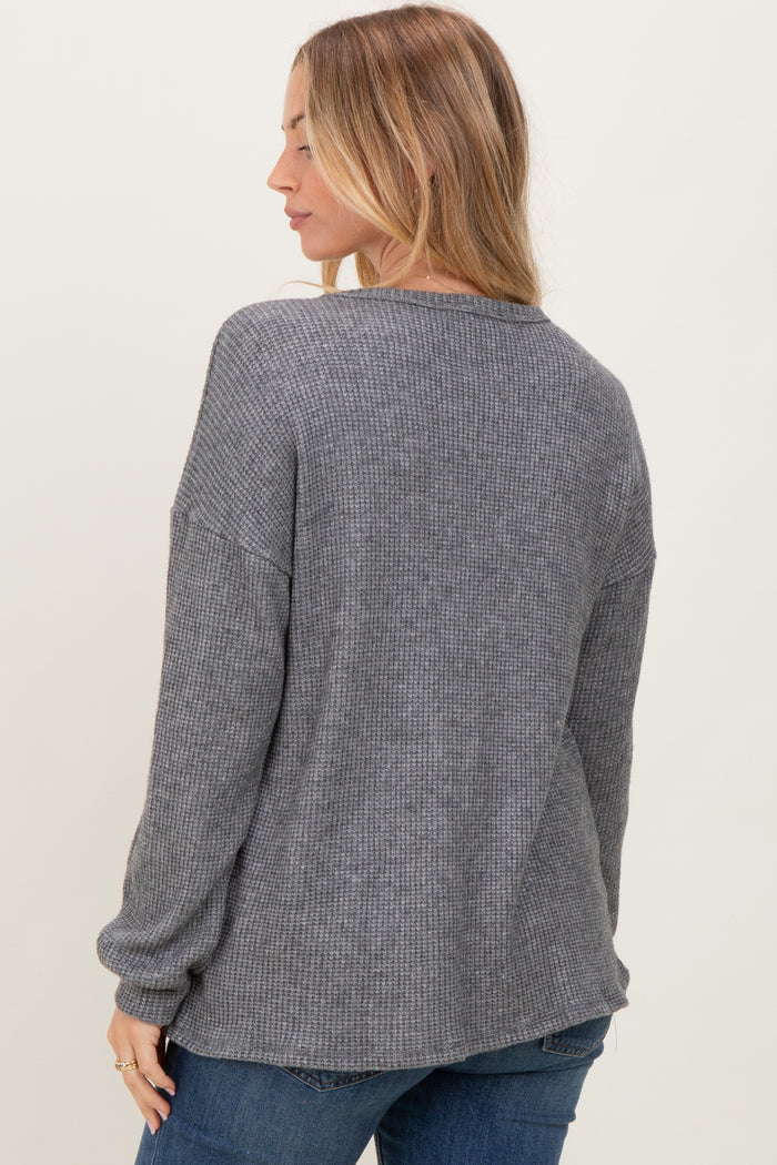 Charcoal Puff Sleeve Solid Sweater Top