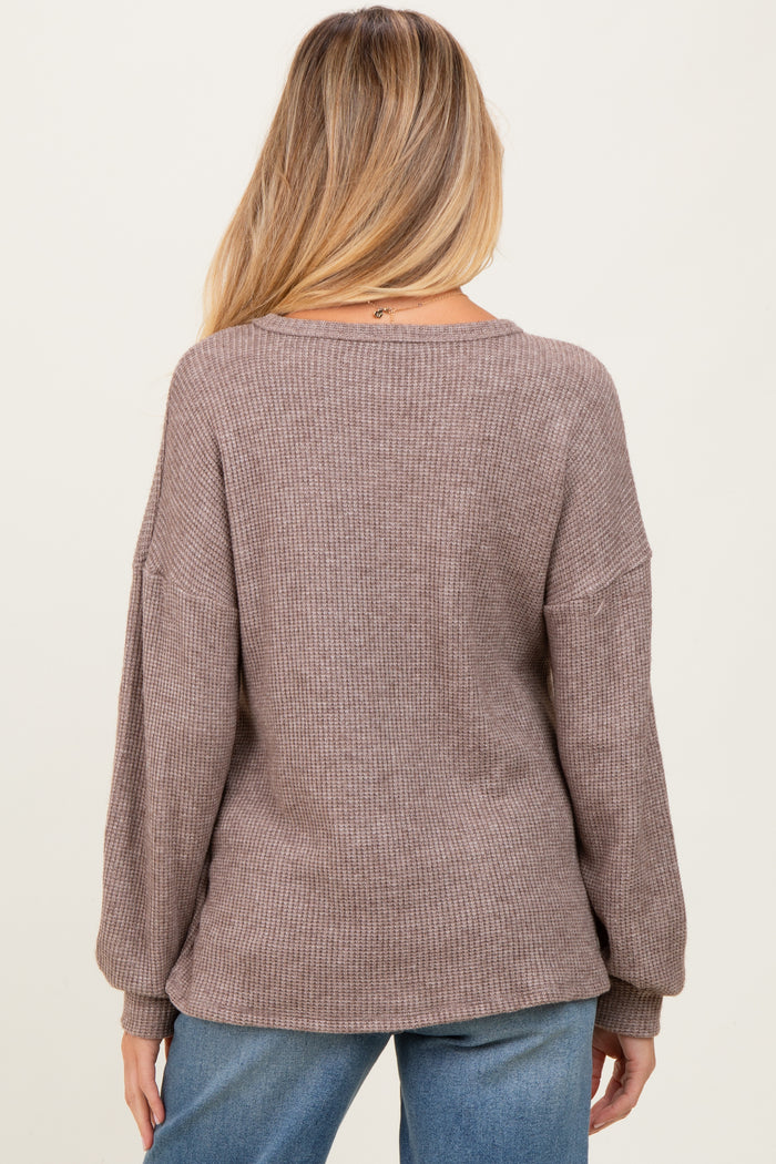Mocha Puff Sleeve Solid Maternity Sweater Top