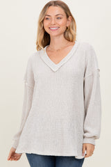 Beige Long Puff Sleeve Solid Oversized Maternity Top