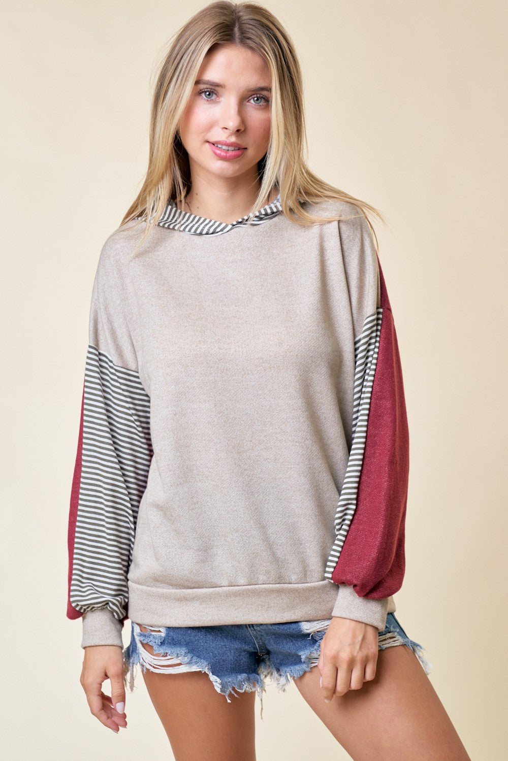 Rust Colorblock Stripe Pullover Hoodie