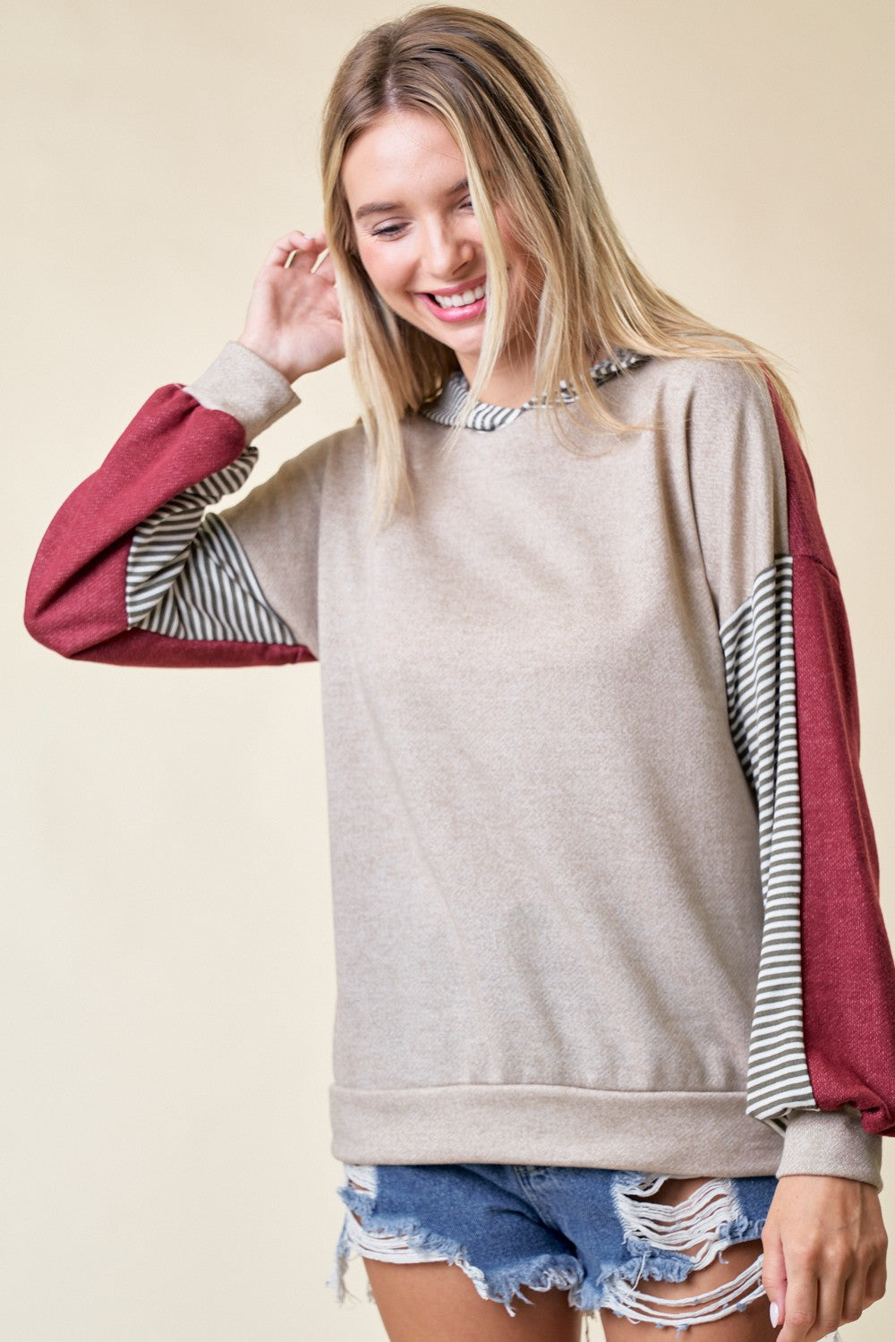 Rust Colorblock Stripe Pullover Hoodie