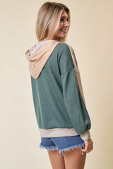 Light Olive Colorblock Stripe Pullover Hoodie