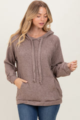 Mocha Long Sleeve Solid Hoodie Top