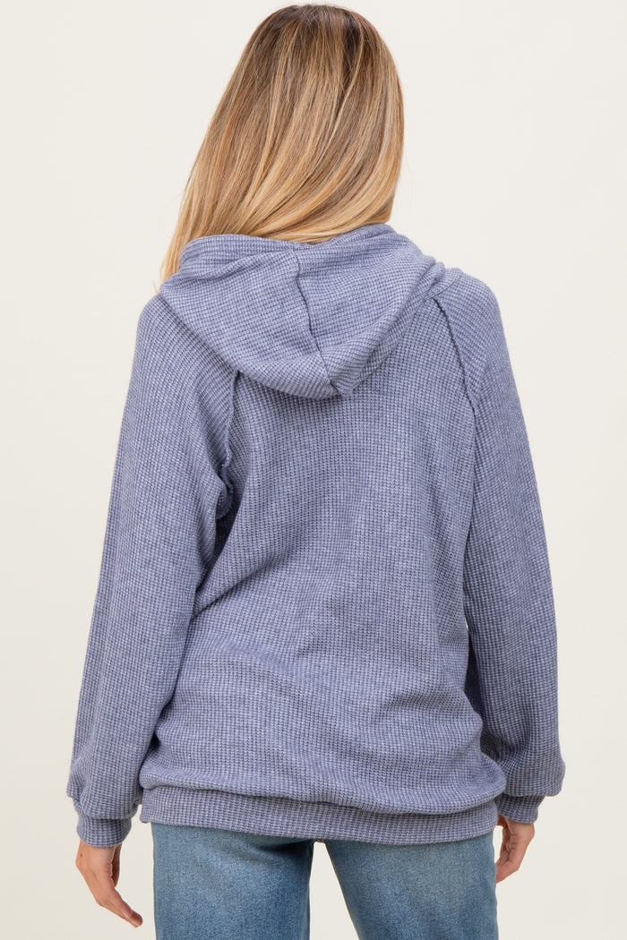 Denim Blue Long Sleeve Solid Maternity Hoodie Top