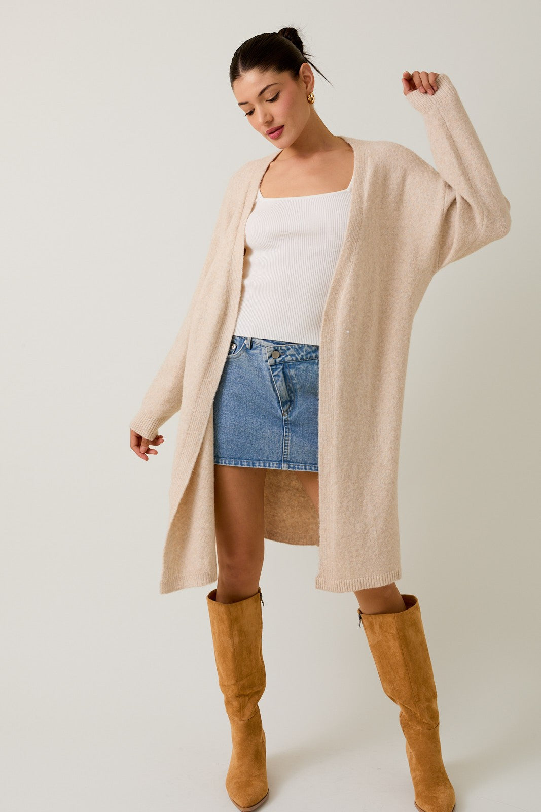 Cream Brushed Knit Maternity Open Long Cardigan