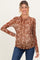 Brown Printed Mesh Mock Neck Maternity Long Sleeve