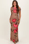Mocha Floral Off Shoulder One Sleeve Maternity Maxi Dress