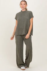 Olive Textured Rib Mock Neck Short Sleeve Pant Maternity Set