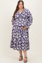 Navy Floral Tiered Ruched V-Neck Satin Plus Maternity Maxi Dress