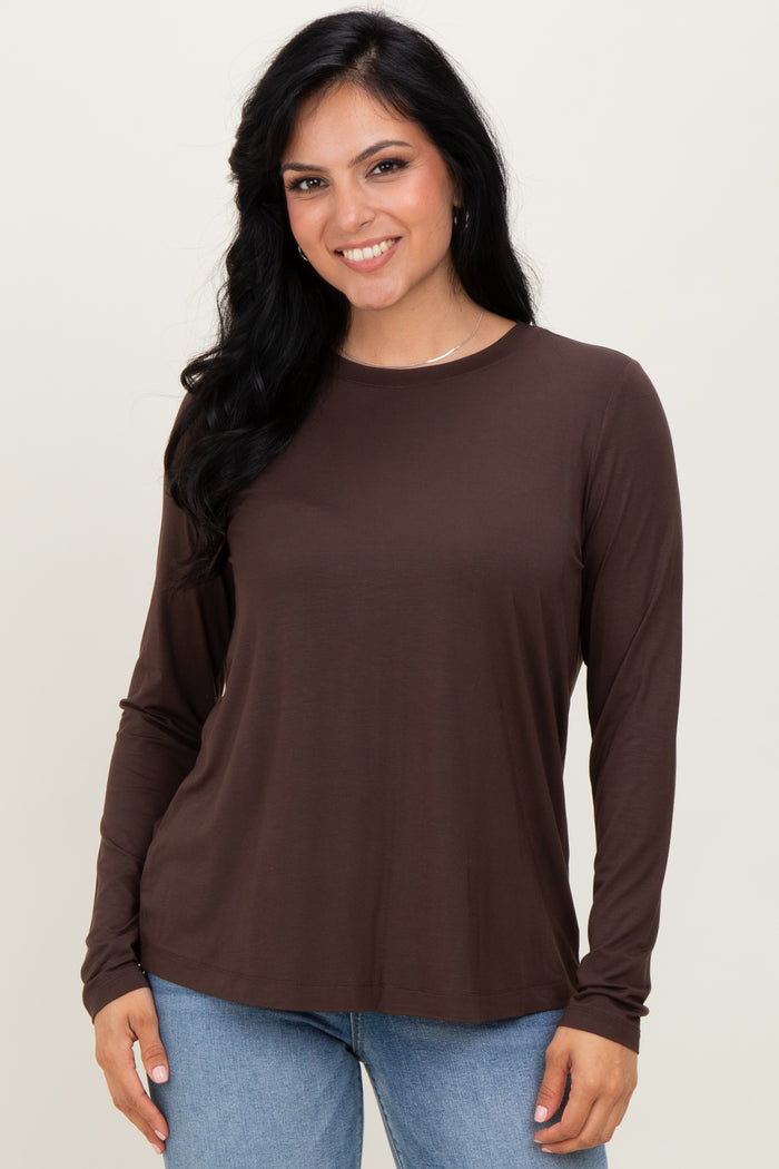 Brown Long Sleeve Maternity Top
