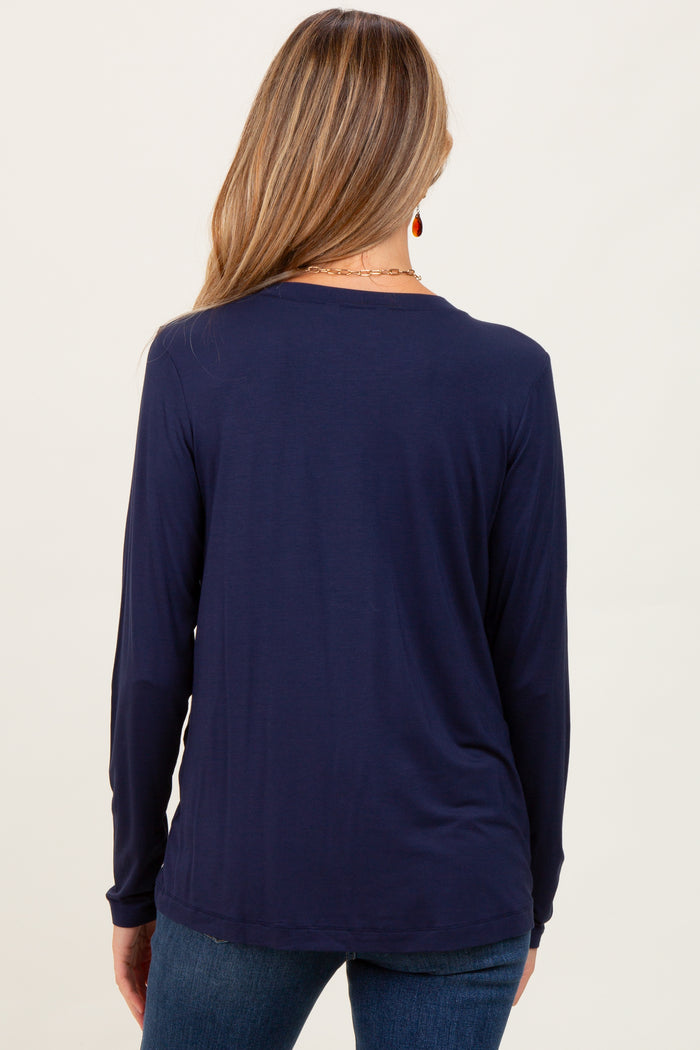 Navy Blue Long Sleeve Maternity Top