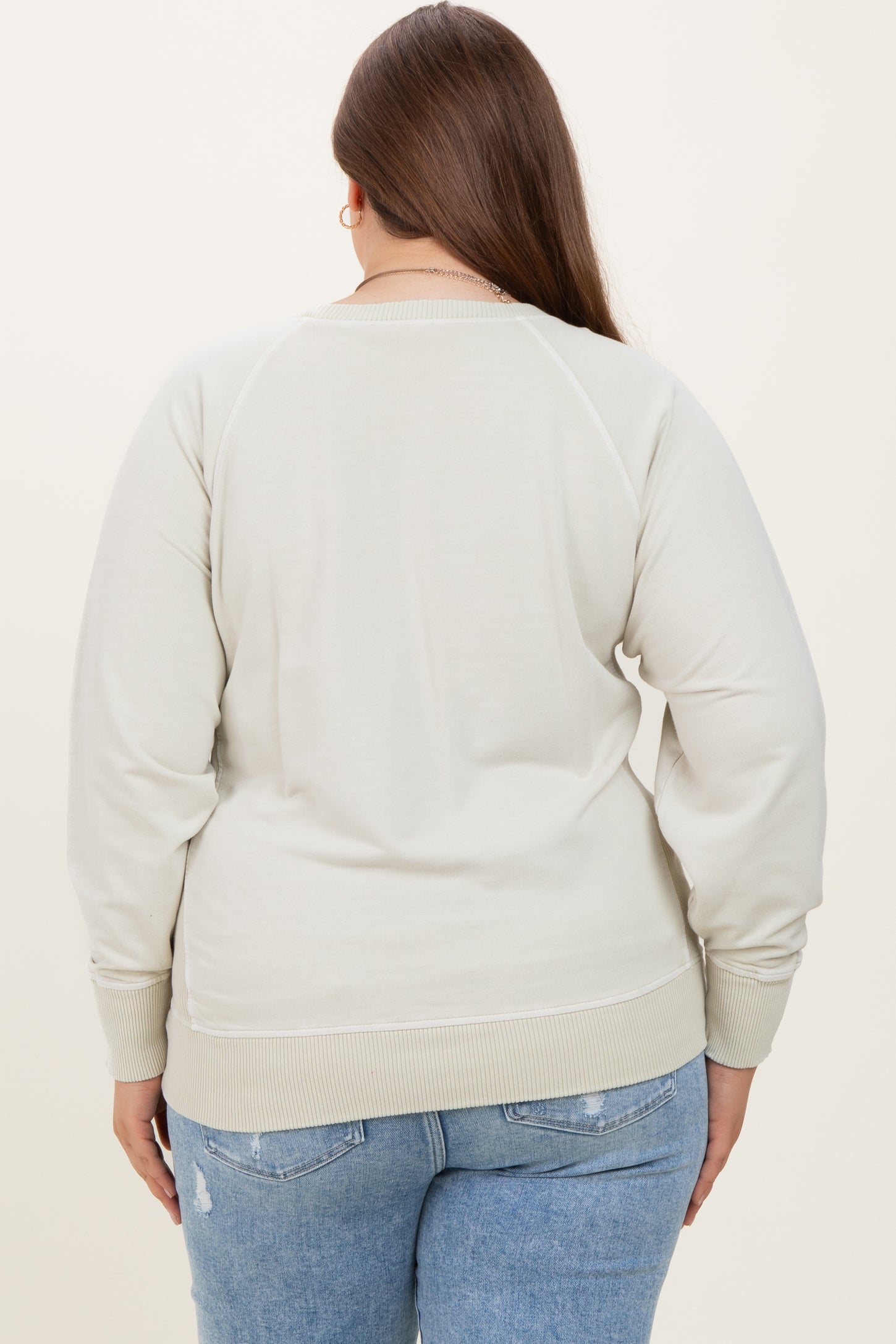Cream Vintage Wash French Terry Maternity Plus Pullover